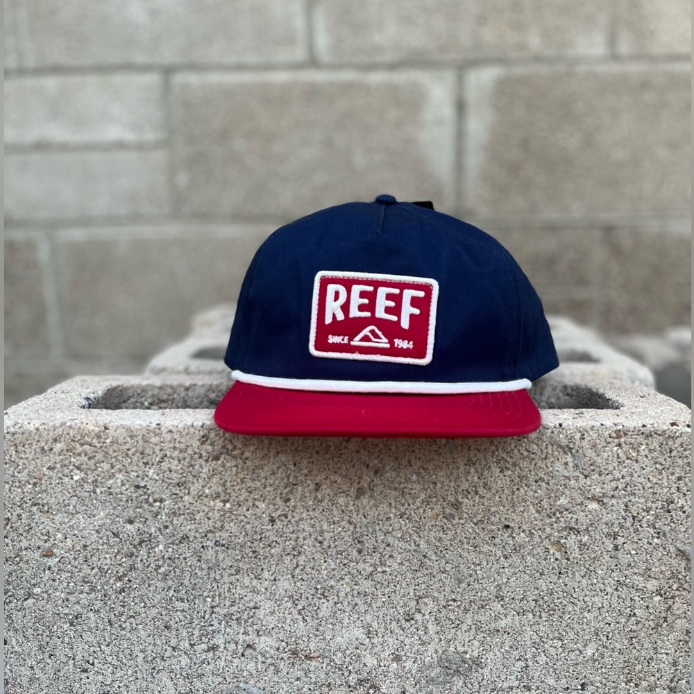 REEF Snapback Grandpa Rope Hat Cap Blue Navy Red Patch NWT 1984 Morter